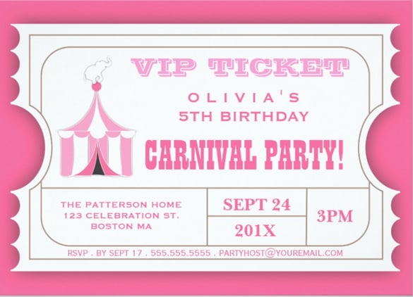 circus carnival birthday party ticket invitation