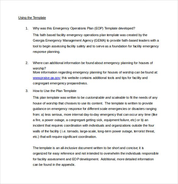 emergency operations plan sample word template free download