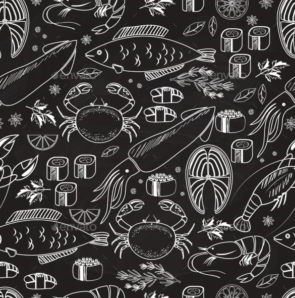seafood and fish chalkboard seamless background