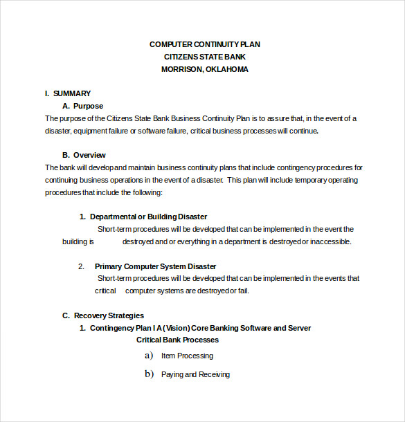  Business Contingency Plan Example 4 Real 2019 02 06