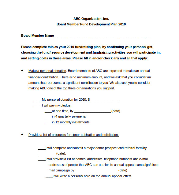 board member fundraising plan example word free download