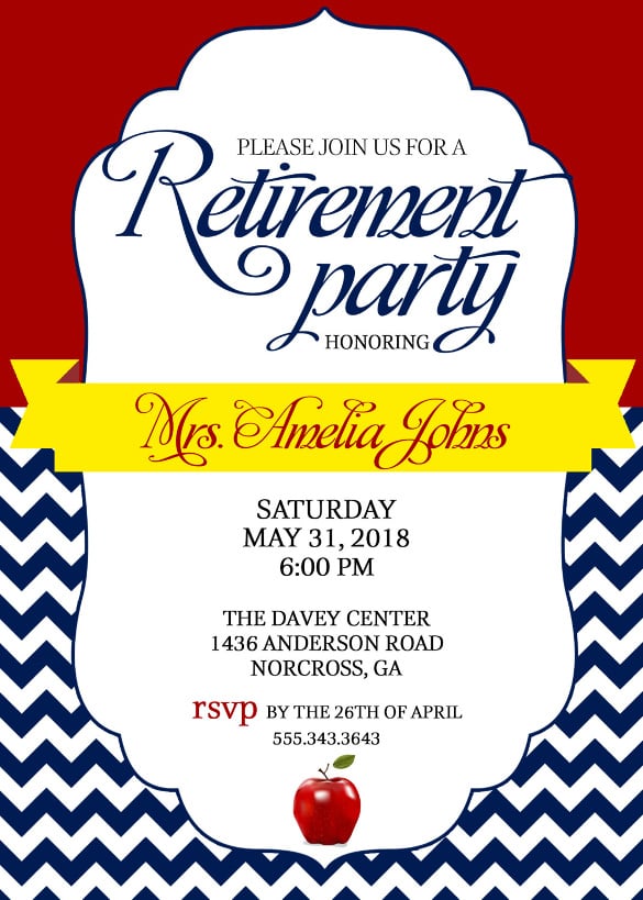 teacher retirement party invitation chevron elegant