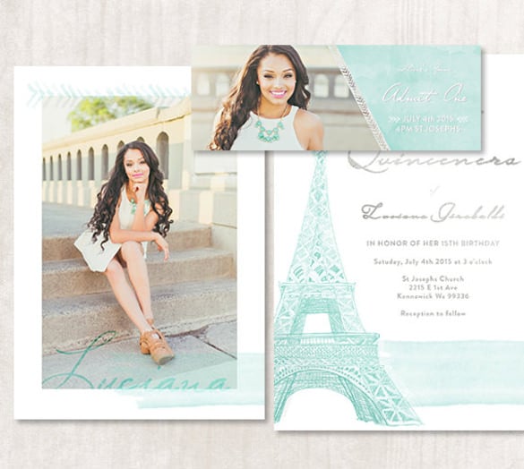 paris eiffel tower quinceanera save the date or wedding invitation 
