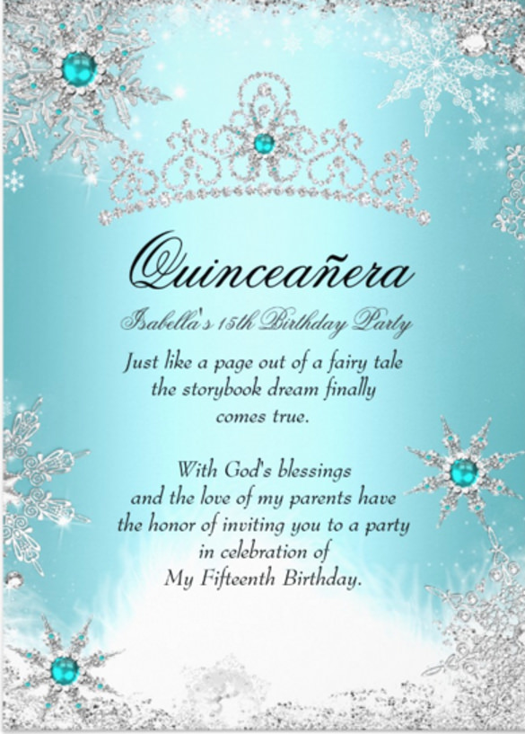 Quinceanera 15th Winter Wonderland Silver Blue Invitation Card