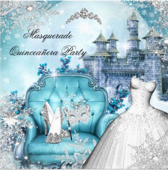 quinceanera masquerade magical princess blue invitation