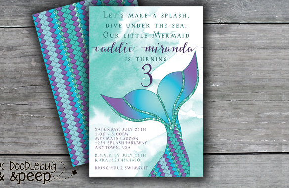 mermaid birthday wording invitation little 5th â€“ Birthday Templates Sample  Kids Invitation 41 Free