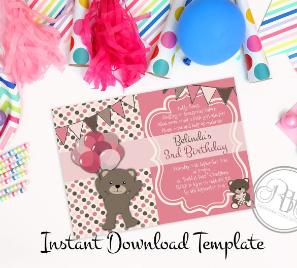 picnic balloons pink diy invitation – printable
