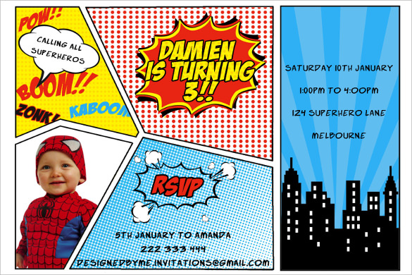 Superhero Birthday Invitation Template from images.template.net