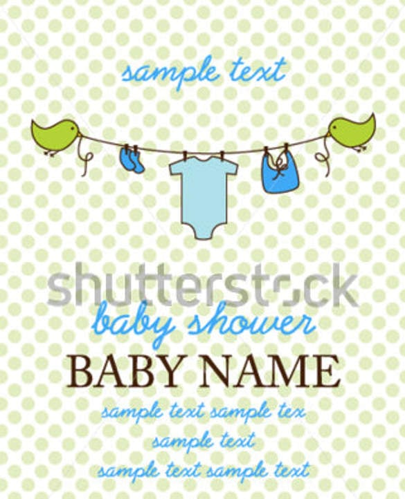 rectangular baby shower invitation with polka dot background
