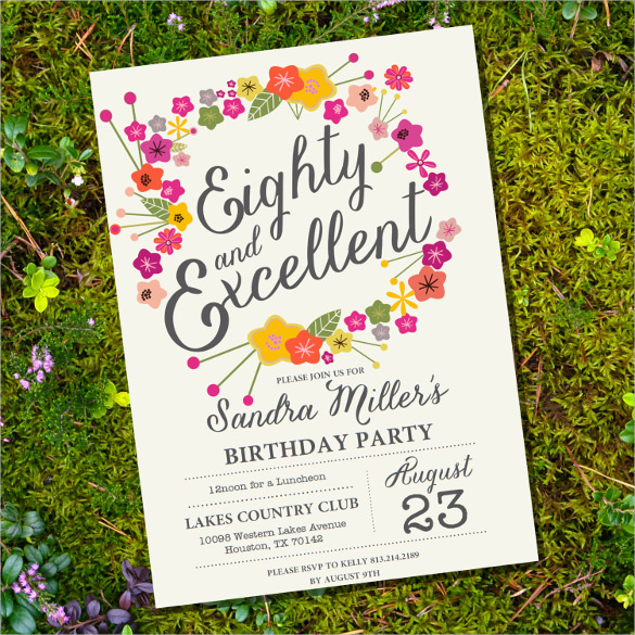 elegant and beautiful floral 80th birthday invitation