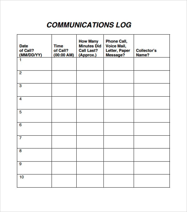 Staff Communication Log Template