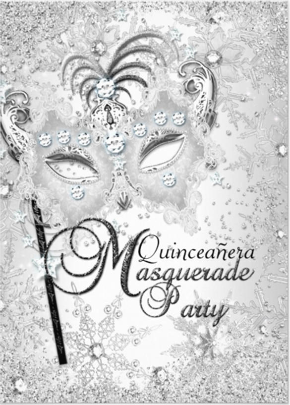 silver snowflake mask masquerade quinceanera invitation card