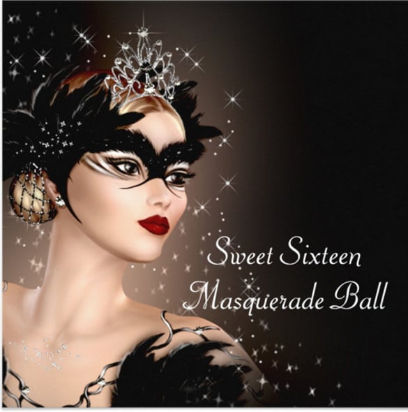 black and white masquerade party invitation card