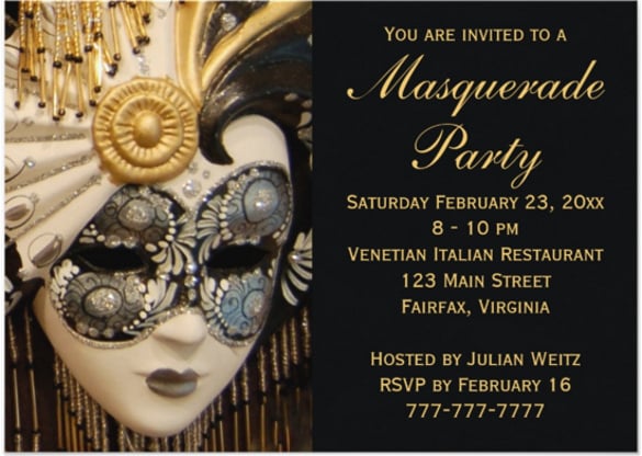 black white and gold masquerade party invitations