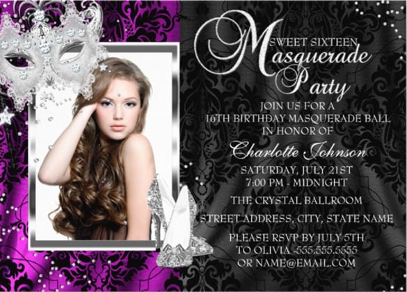 elegant mask heels pink masquerade photo sweet16 5x7 paper invitation card
