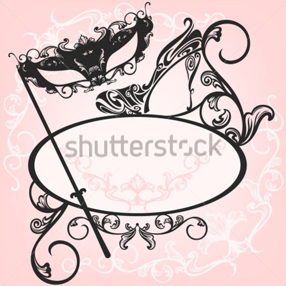invitation to masquerade party elegant carnival design with mask and shoe ornate outlines