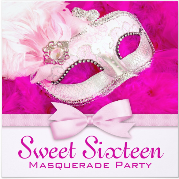 hot pink masquerade party invitations