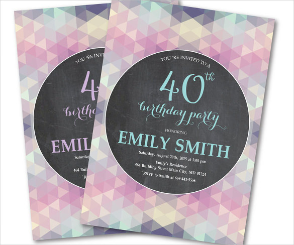 pink purple women 40th birthday invitation