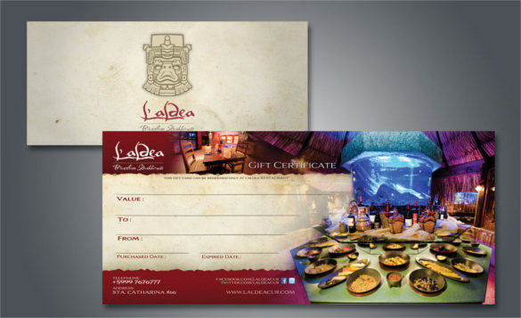 simple restaurant gift certificate template download