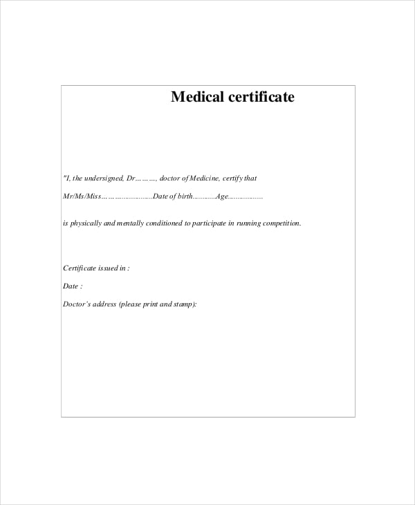 medical certificate for running