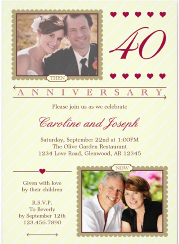 then and now 40th wedding anniversary invitation