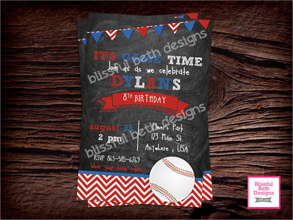 chalkboard baseball birthday invitation