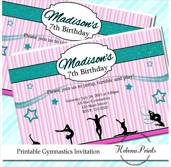 gymnastics email print birthday invitation