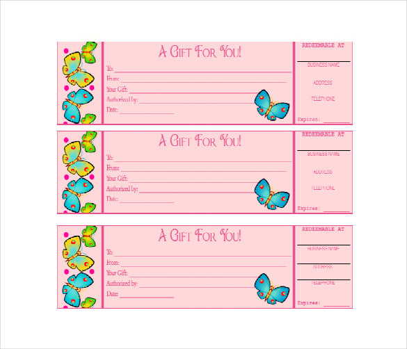 business gift certificate template with butterflies free pdf template