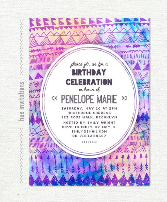 modern geometric tribal teenage birthday invitation