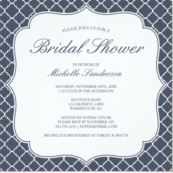 Navy Quatrefoil Bridal Shower Invitation