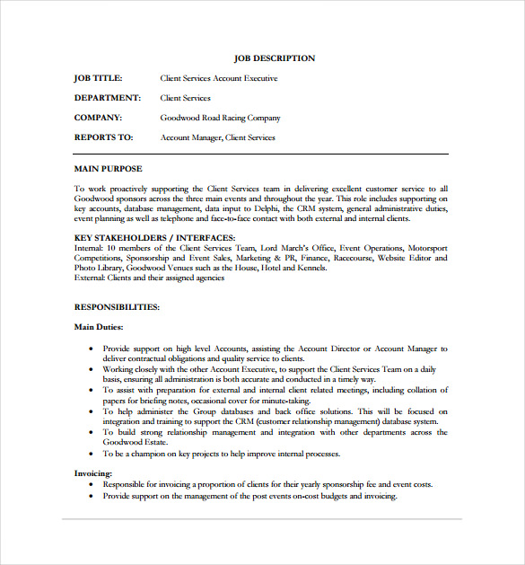 11+ Account Executive Job Description Templates - Free ...