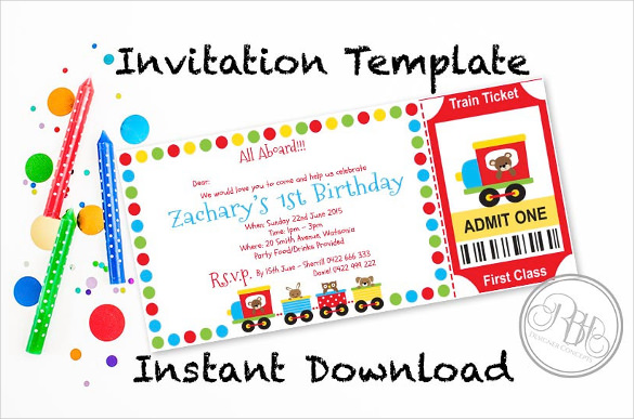 train ticket birthday invitation