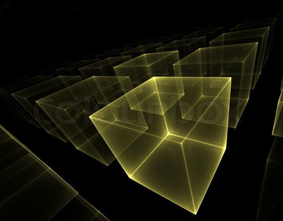 transparent cubes with a luminous gold outline background
