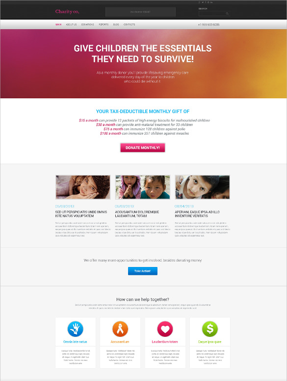 simple charity bootstrap wordpress template