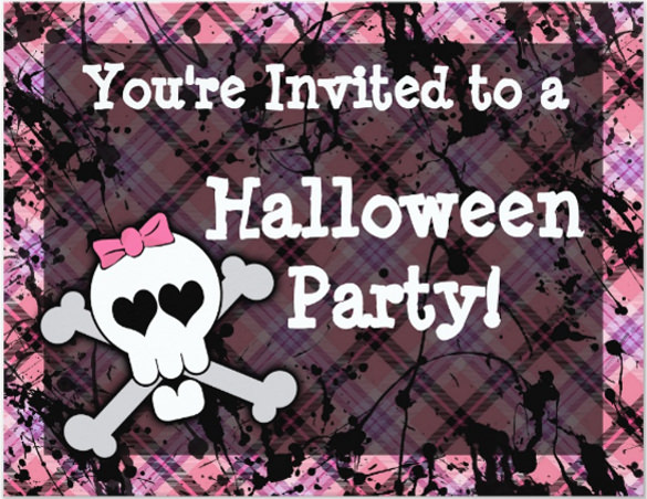 pink skull halloween party invitations