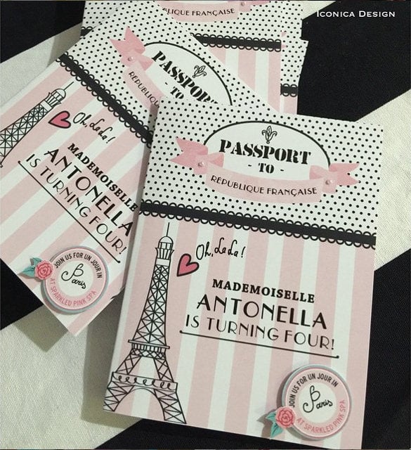 passport style parisian birthday invitations parisian spa any age