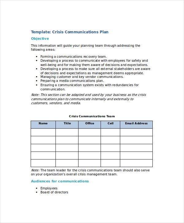 Crisis Communications Plan Template