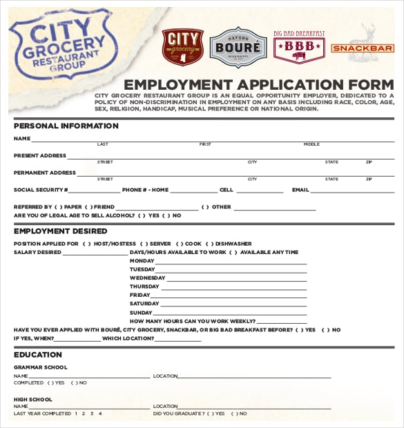 city restaurant group job application template pdf format download