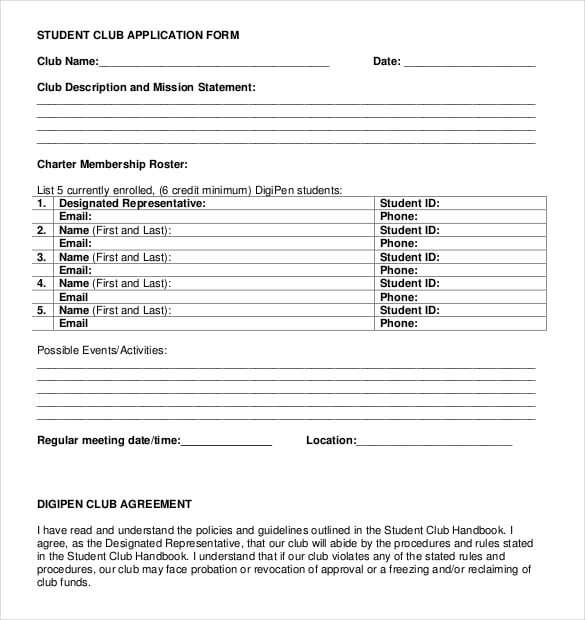 17+ Sample Club Application Templates PDF, DOC