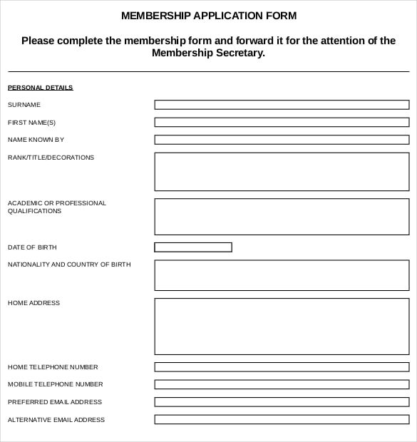 printable membership application form download