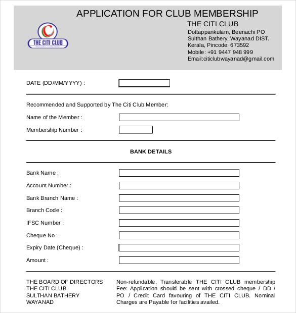 17+ Sample Club Application Templates PDF, DOC