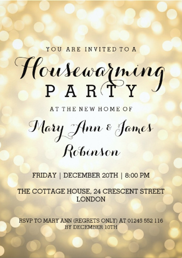 Housewarming Party Gold Glitter Lights 5x7 Paper Invitation Card