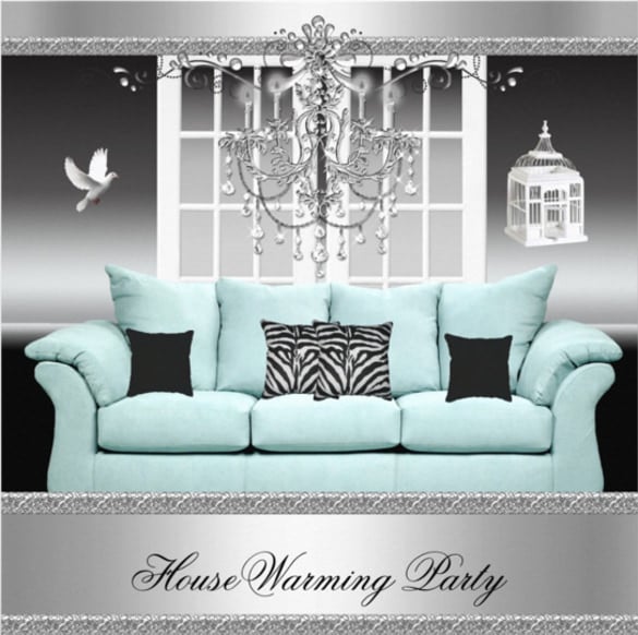 housewarming party chandelier teal silver white invitation