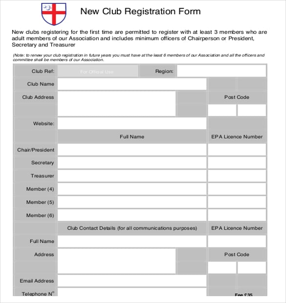 new club registration form pdf format free download