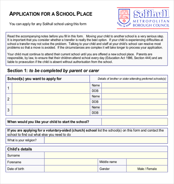 11+ School Application Templates PDF, DOC