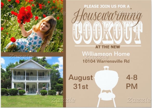 brown housewarming cookout invitation