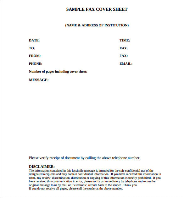 institutional fax cover sheet template pdf format