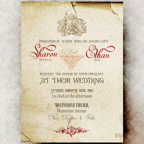 angel vintage wedding invitation psd format template