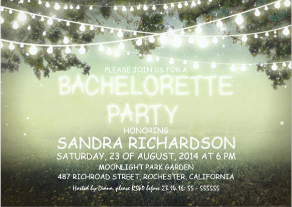 sparkling string lights bachelorette party invites