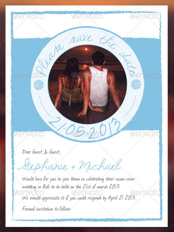 blue beach wedding invitation psd format template
